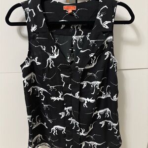 ModCloth Black and White Dinosaur Print Blouse V neck skeleton Trex